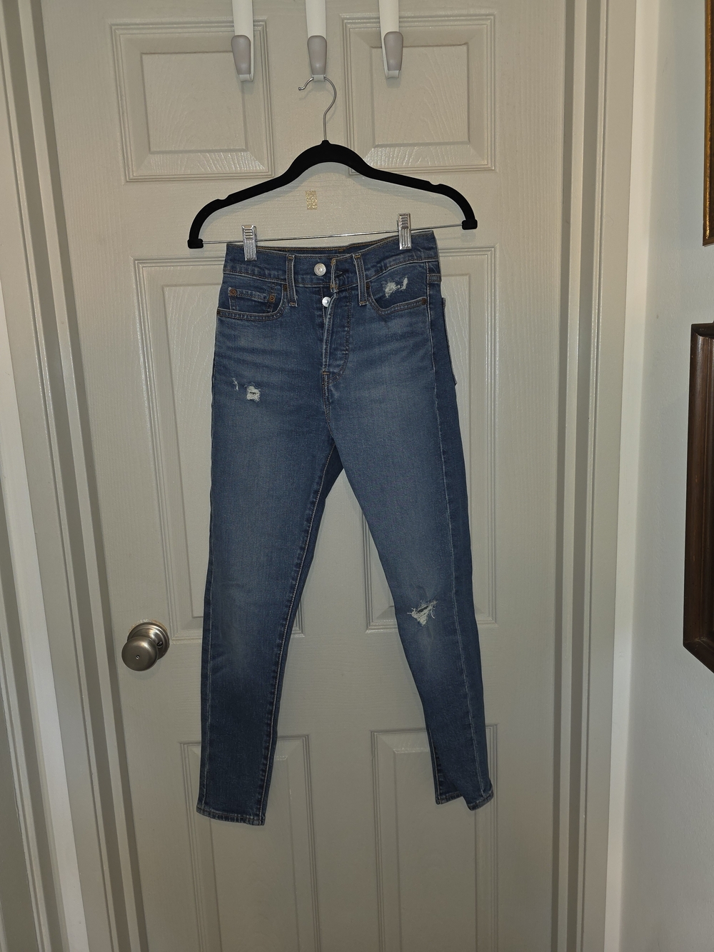 High-Rise Blue Distressed Skinny Jeans for Women